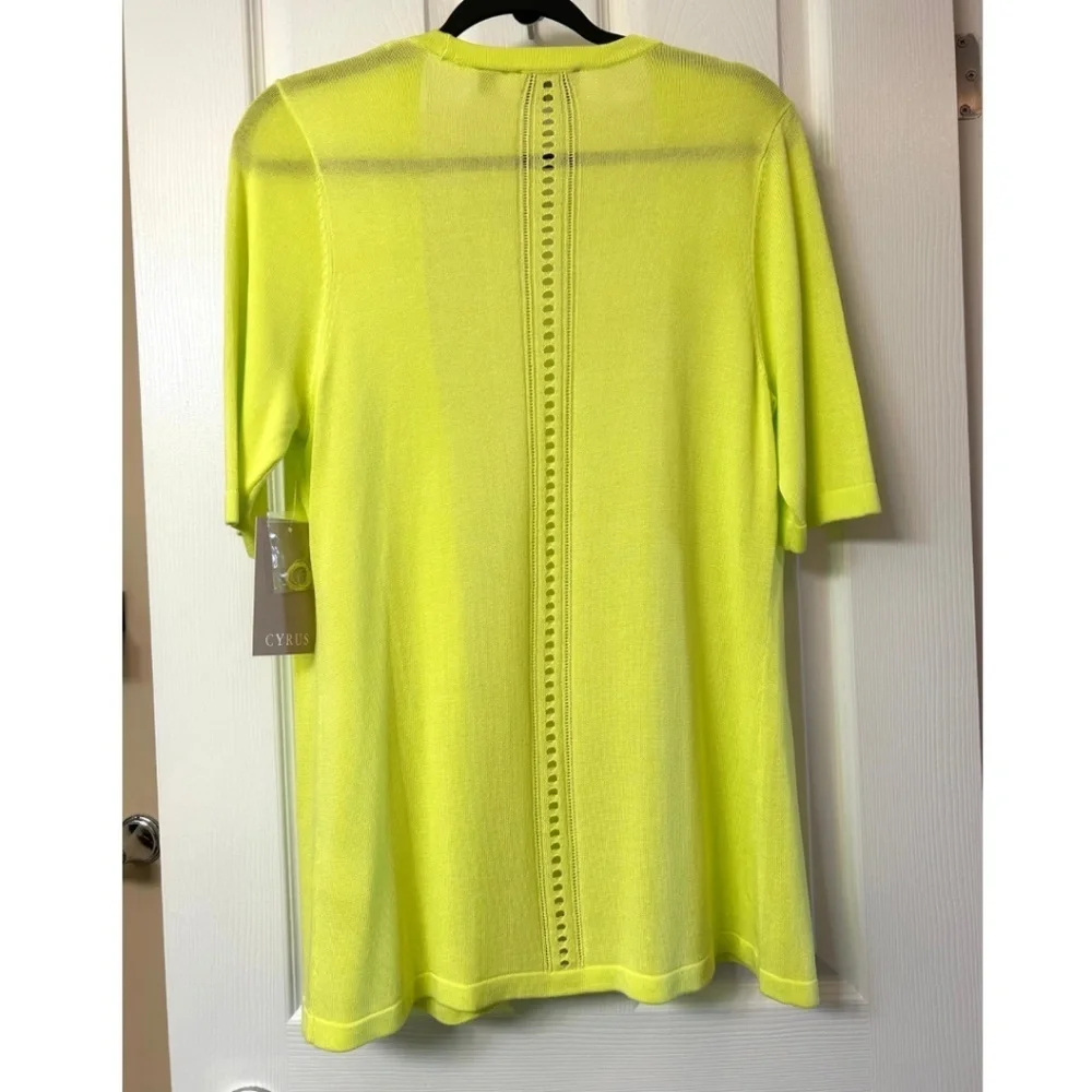 NWT CYRUS Short Sleeve Silky Knit Open Cardigan in Chartreuse Size M - Picture 3 of 16